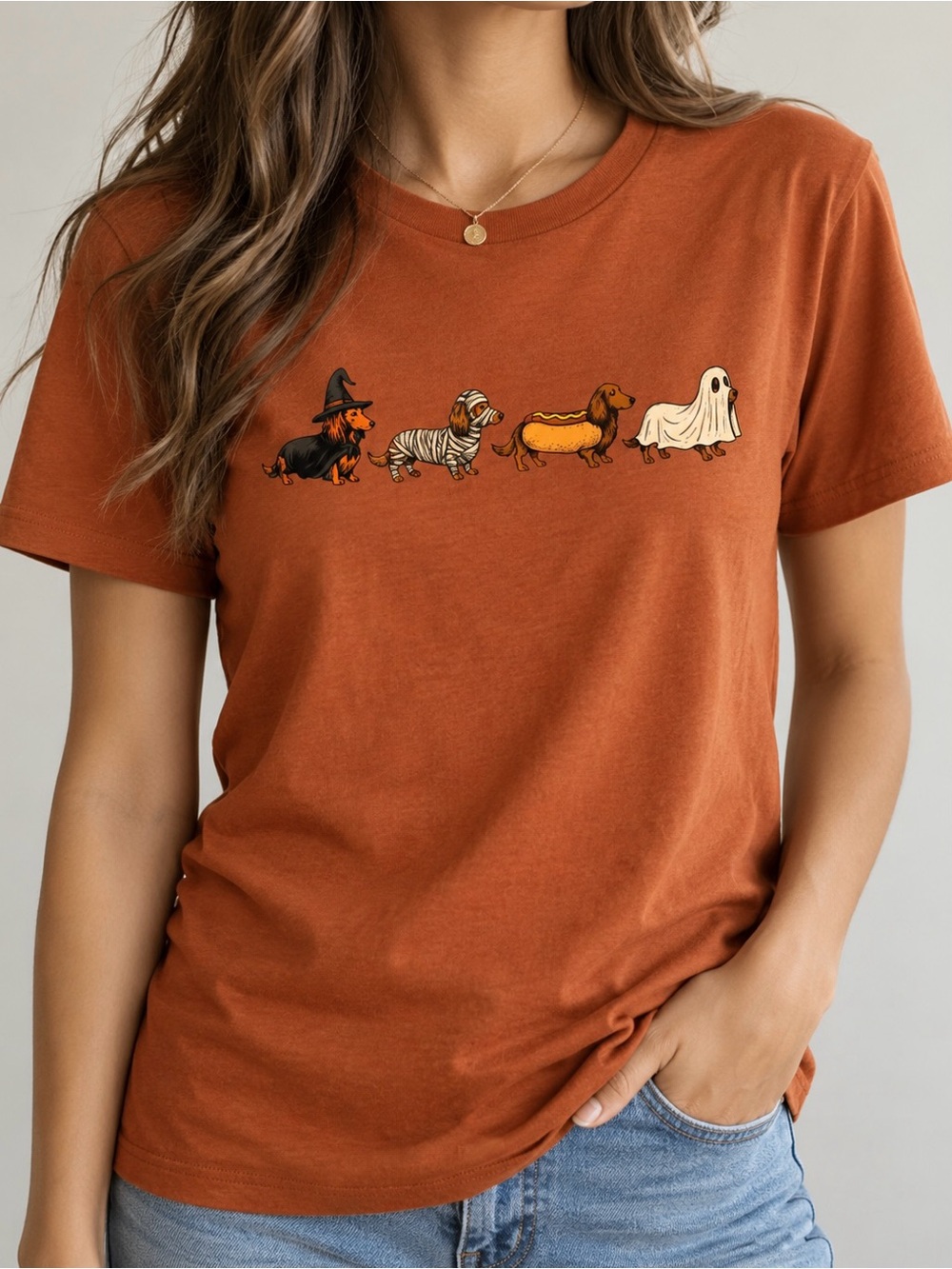 Halloween Dachshund Wiener Dog Costumes Spooky Season Fall Aesthetic Graphic Tee
